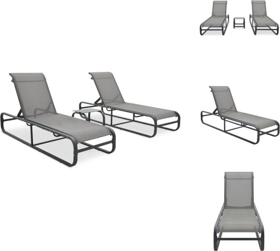 VidaXL Ligstoelset Grijs 2x Ligstoel 1x Theetafel Textileen Aluminium Verstelbare rugleuning Ligbed