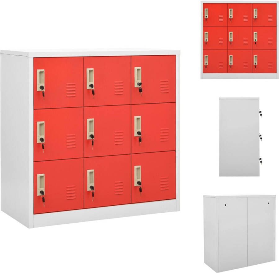 VidaXL Lockerkast modern ontwerp staal lichtgrijs rood 90 x 45 x 92.5 cm 9 lockers met sloten Kast
