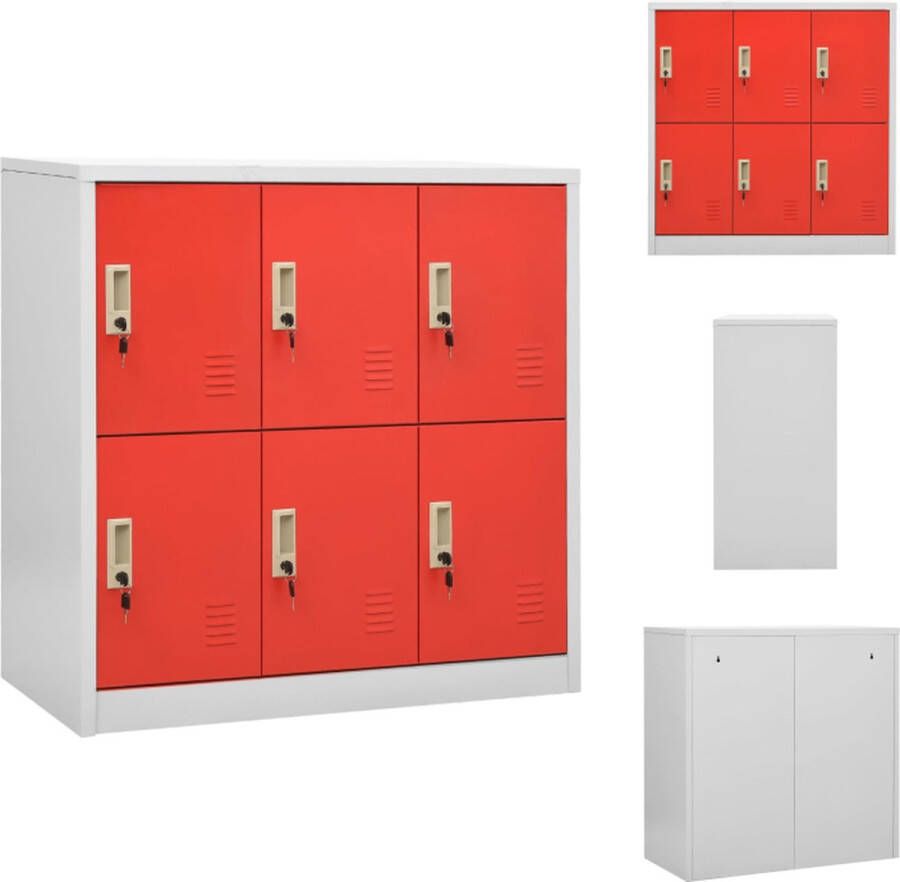 VidaXL Lockerkast Staal 90 x 45 x 92.5 cm 6 lockers lichtgrijs en rood Kast