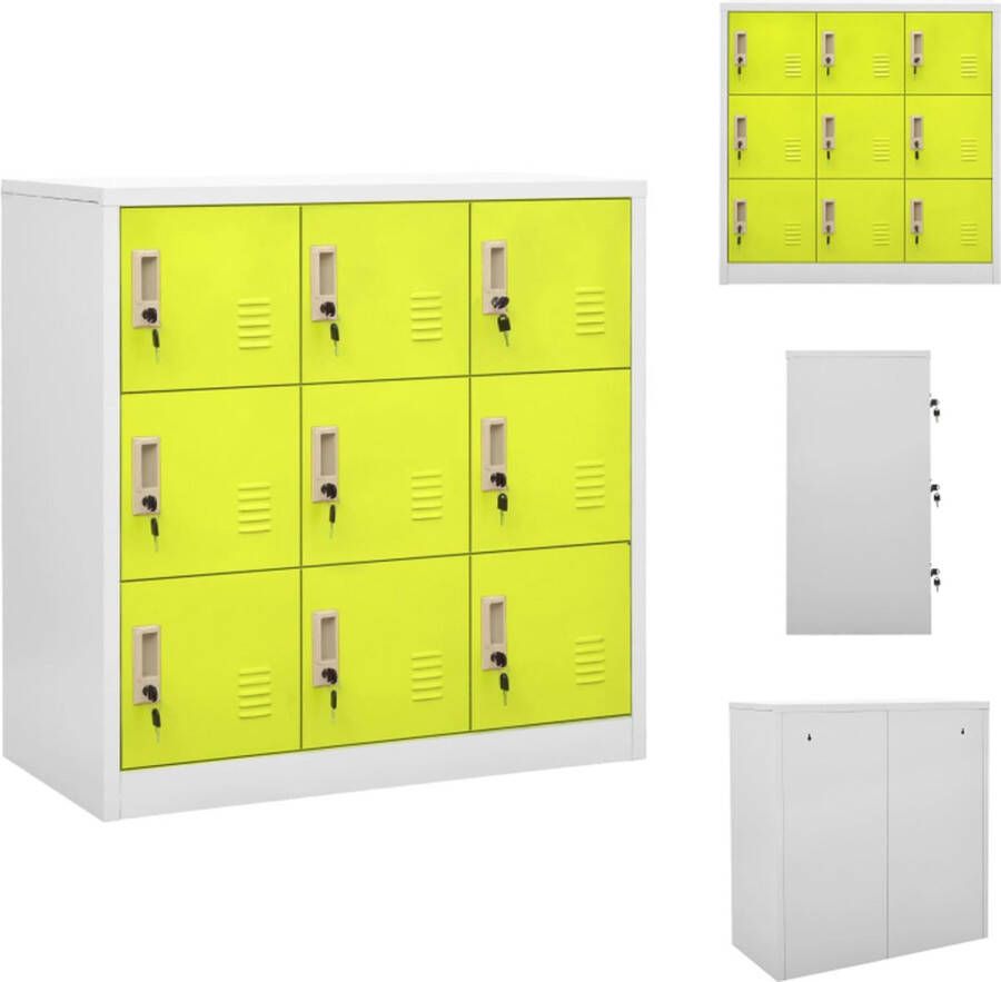 VidaXL Lockerkast Staal 90 x 45 x 92.5 cm 9 lockers Lichtgrijs en groen Kast