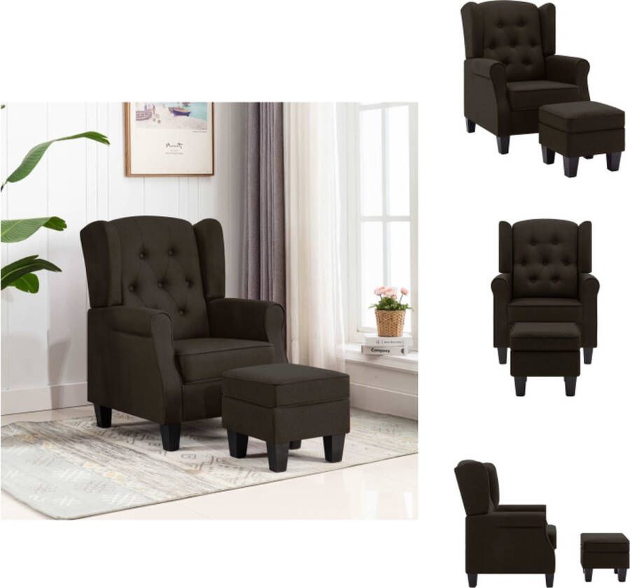 VidaXL Lounge fauteuil Armstoel + Voetenbank Donkerbruin stof 68x78x94cm Stabiel houten frame Fauteuil