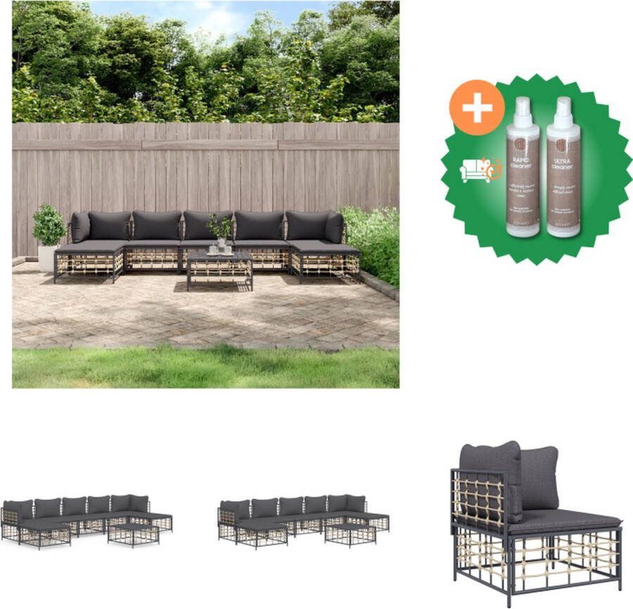 VidaXL Lounge set poly rattan antraciet Hoekbank 72x72x66cm Middenbank 72x70x66cm Tafel 70x70x34cm Voetenbankje 70x70x34cm Kussen donkergrijs Loungebank Inclusief Onderhoudsset