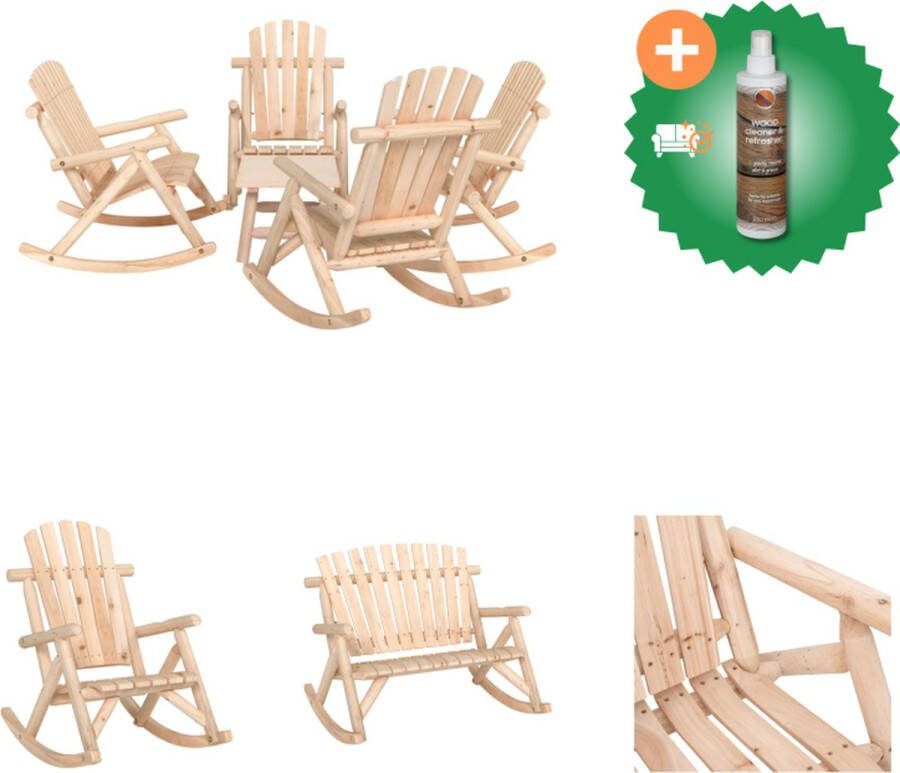 VidaXL Lounge set Schommelstoel en schommelbank Massief vurenhout Adirondack stijl 150x96x102 cm Tuinset Inclusief Houtreiniger en verfrisser