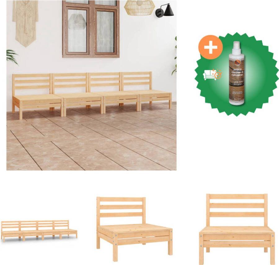 VidaXL Loungebank Massief grenenhout 63.5 x 63.5 x 62.5 cm 4x middenbank Tuinset Inclusief Houtreiniger en verfrisser