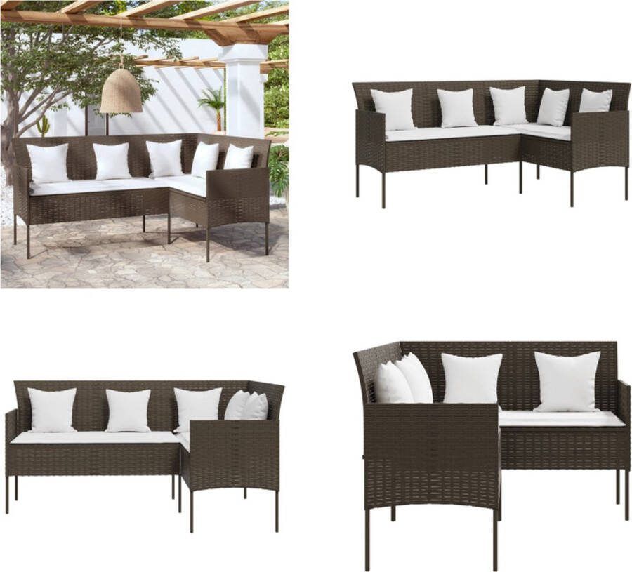 VidaXL Loungebank met kussens L-vormig poly rattan bruin Loungebank Loungebanken Buitenbank Tuinbank