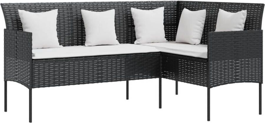VidaXL Loungebank met kussens L-vormig poly rattan zwart