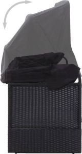VidaXL Loungebank met luifel poly rattan zwart VDXL_46092