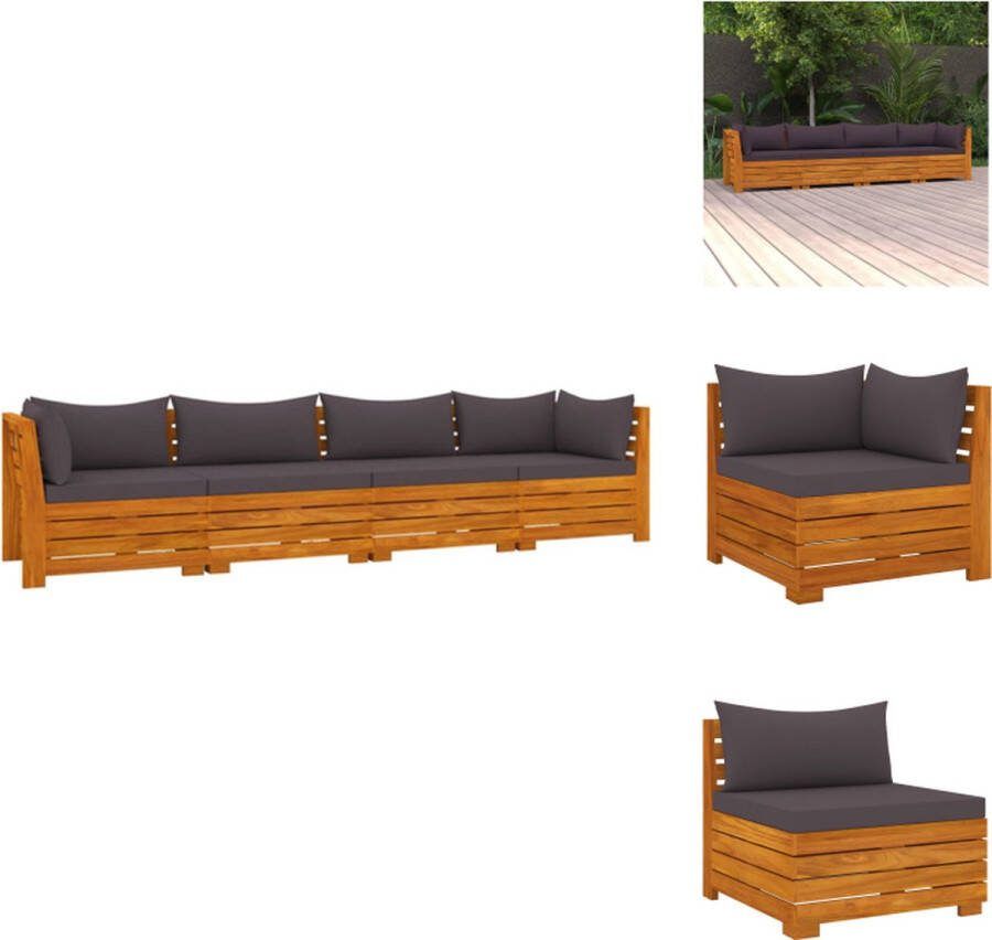 VidaXL Loungebank Middel Massief acaciahout 68 x 68 x 60 cm Donkergrijs Tuinset