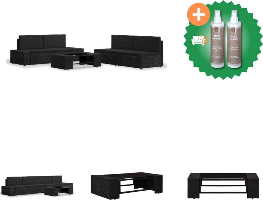 VidaXL Loungebank Poly Rattan 4-Delige Zitset Zwart Modulair Design Tuinset Inclusief Onderhoudsset