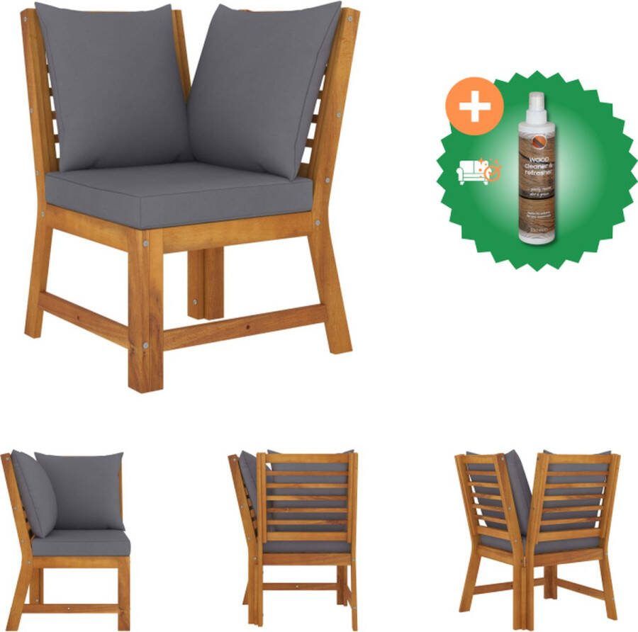 VidaXL Loungebank Sectioneel Massief Acaciahout Hoekbank 60.5 x 60.5 x 81 cm Donkergrijs kussen Tuinbank Inclusief Houtreiniger en verfrisser