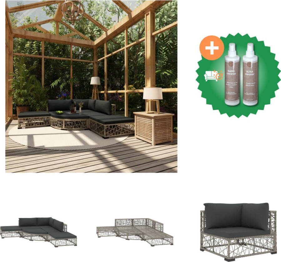 VidaXL Loungebank Set Grijs PE-rattan Modulair Tuinset Inclusief Onderhoudsset