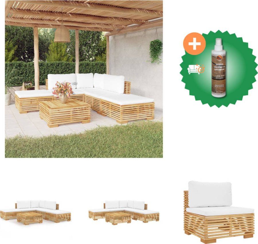 VidaXL Loungebank Teak Outdoor Crèmewit 69.5x69.5x60cm Inclusief Kussens Tuinset Inclusief Houtreiniger en verfrisser