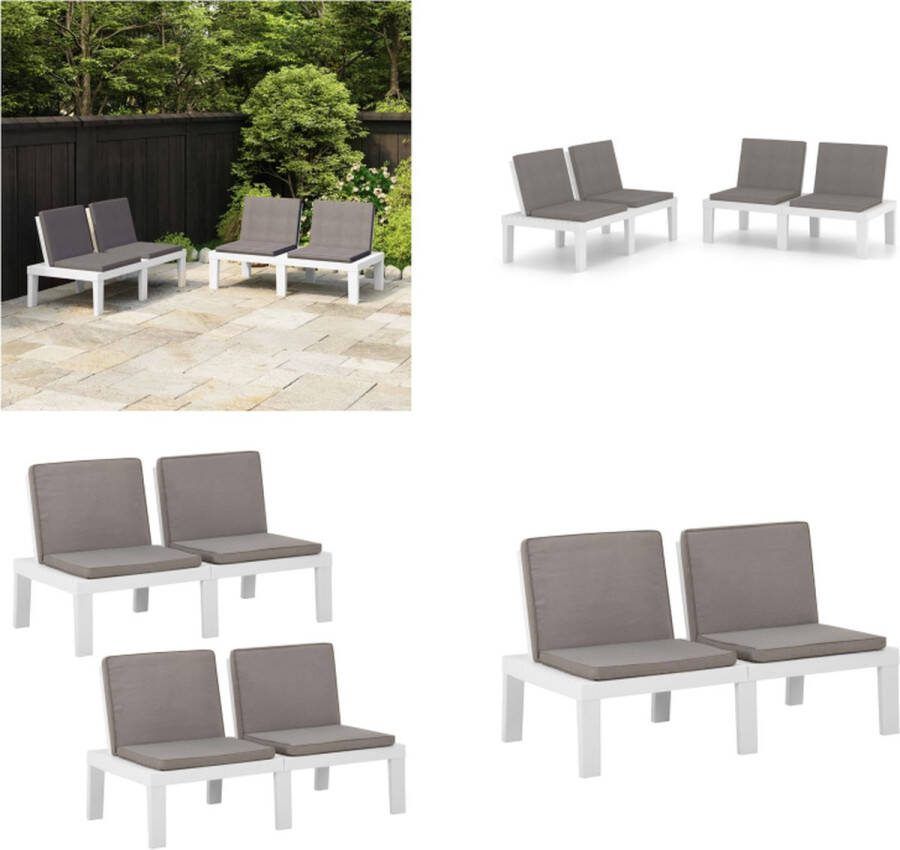 VidaXL Loungebanken 2 st met kussens kunststof wit Loungebank Loungebanken Bankje Bankjes