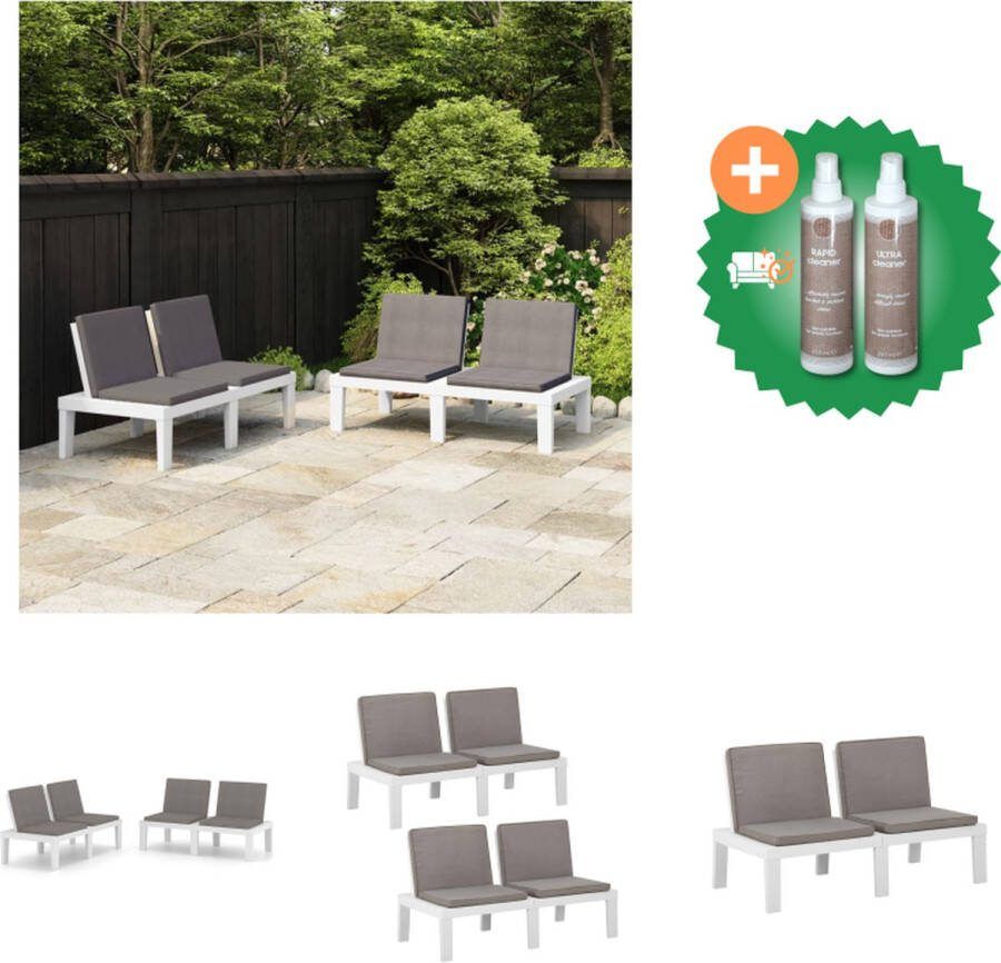 VidaXL Bank Kunststof 130x65x70 cm Wit Inclusief zit- en rugkussens Tuinbank Inclusief Onderhoudsset