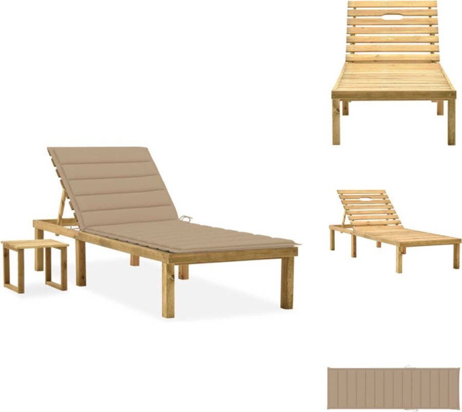 VidaXL Loungebed Grenenhouten ligbed met verstelbare rugleuning Inclusief kussen en tafel 200 x 70 x (31.5 77) cm Beige kussen Montage vereist Ligbed