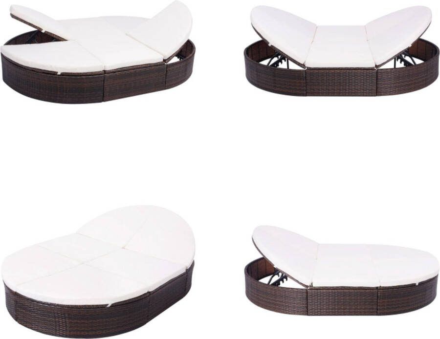 VidaXL Loungebed met kussen poly rattan bruin Ligstoel Ligstoelen Lig Stoel Leunstoel
