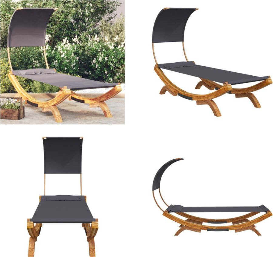 VidaXL Loungebed met luifel 100x200x126 cm gebogen hout antracietkleur Loungebed Loungebedden Tuinbed Zonnebed