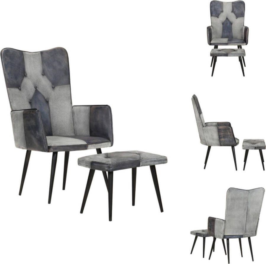 VidaXL Loungefauteuil met Voetenbank Grijs 55x43x97cm Echt leer Fauteuil