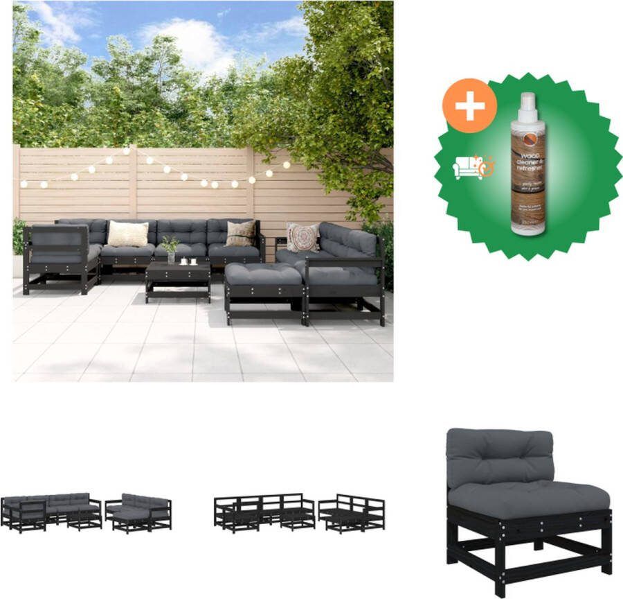 VidaXL Loungeset 3x middenbank 5x tuinstoel 2x voetenbank salontafel zwart massief grenenhout 62x62x70.5 cm antraciet kussen Tuinset Inclusief Houtreiniger en verfrisser