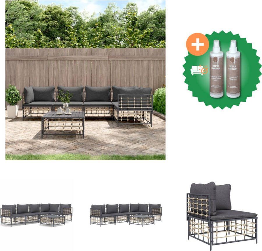 VidaXL Loungeset Antraciet Hoekbank Middenbank Tafel 72 x 72 x 66 cm Weerbestendig Loungebank Inclusief Onderhoudsset