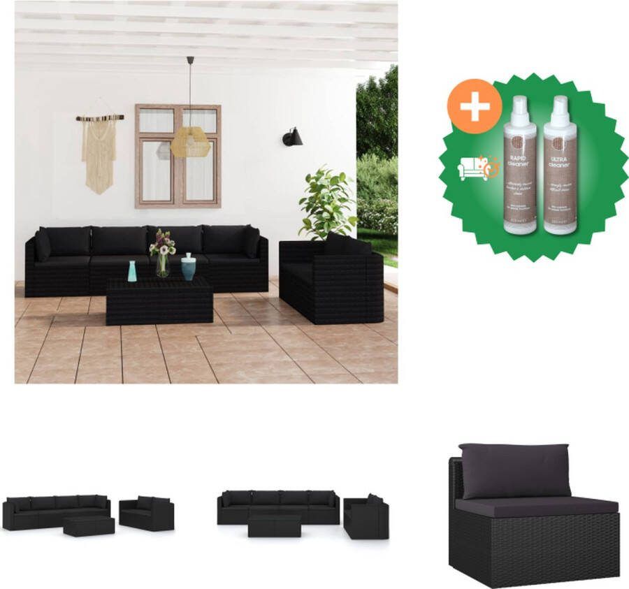 VidaXL Loungeset Black PE-rattan 62x62x33cm salontafel 68x72x63cm middenbank 72x72x63cm hoekbank Tuinset Inclusief Onderhoudsset