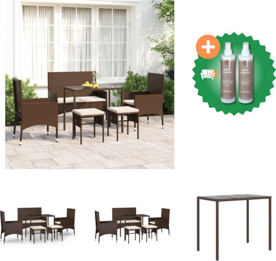 VidaXL Loungeset Bruin 4-delig 2 Stoelen 2 Voetenbank Bankje Tafel Zitkussens PE-rattan Tuinset Inclusief Onderhoudsset