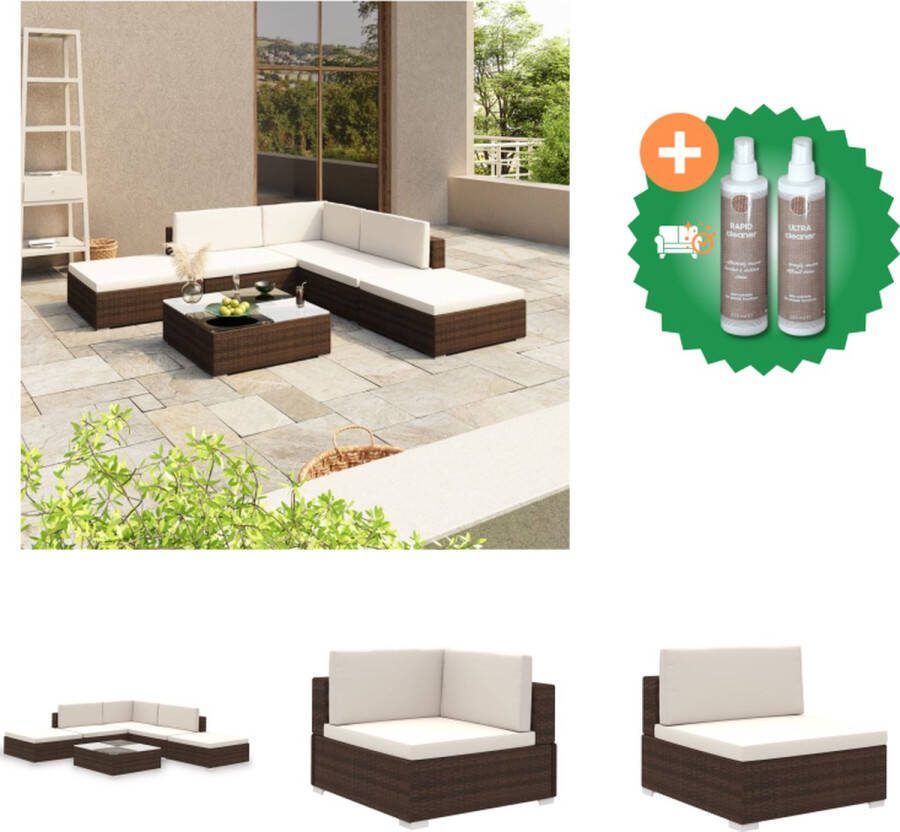 VidaXL Loungeset Bruin Hoekstoel Zitstoelen Stoelen Salontafel Zit- en rugkussens Levering inclusief Stalen frame Plastic voeten Eenvoudig te monteren Tuinset Inclusief Onderhoudsset