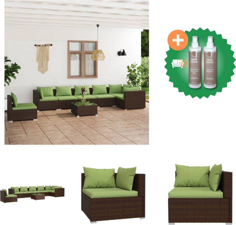 VidaXL Loungeset Bruin PE-Rattan 7 zitkussens 10 rugkussens Modulair design Tuinset Inclusief Onderhoudsset