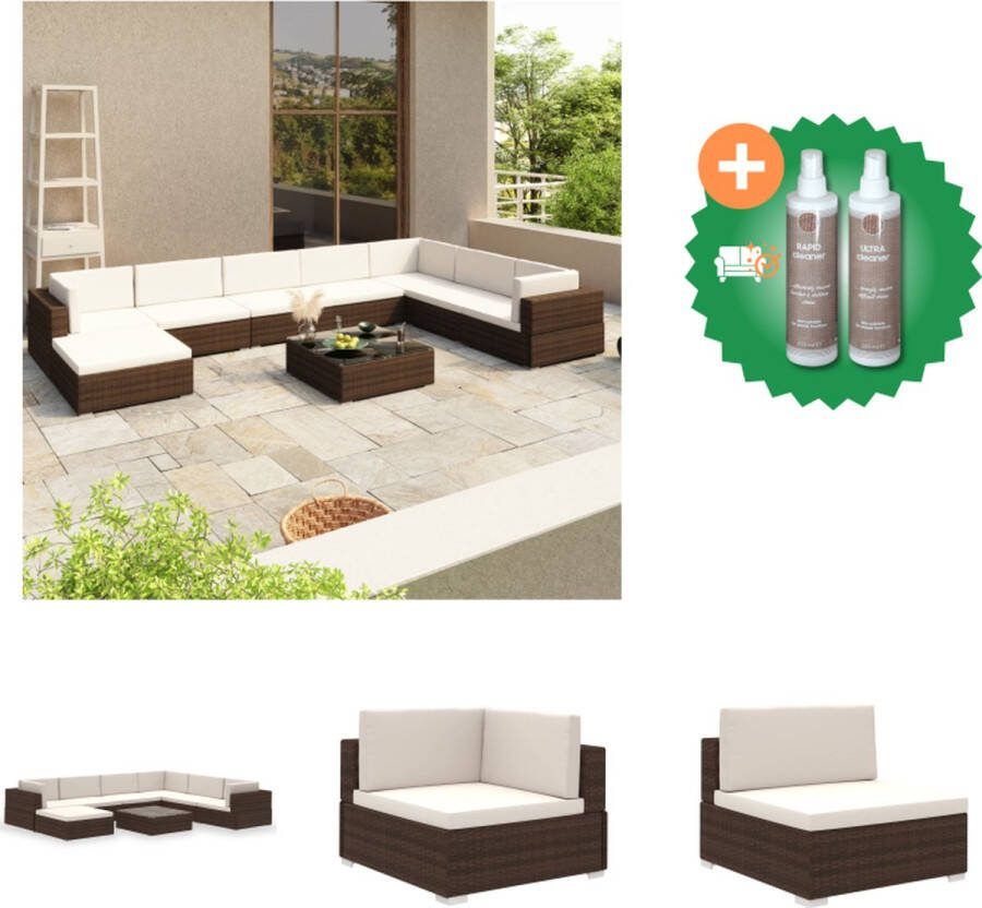 VidaXL Loungeset Bruin PE Rattan Staal frame Waterdicht 6 cm dikke kussens Inclusief hoekstoelen zitstoelen hocker salontafel Levering incl kussens 100% polyester Tuinset Inclusief Onderhoudsset
