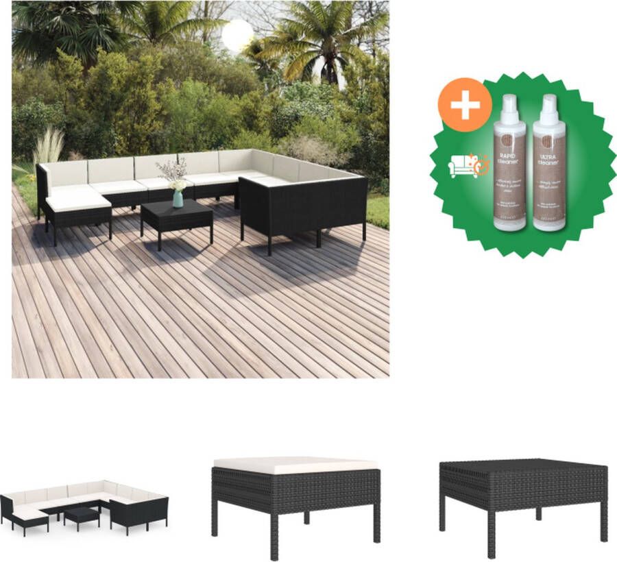 VidaXL loungeset Corfu Tuinmeubelen Zwart PE-rattan 5x middenbank 4x hoekbank 1x voetenbank Zitkussens rugkussens Afmetingen- tafel 60x60x35cm middenbank 57x69x69cm hoekbank 69x69x69cm Tuinset Inclusief Onderhoudsset