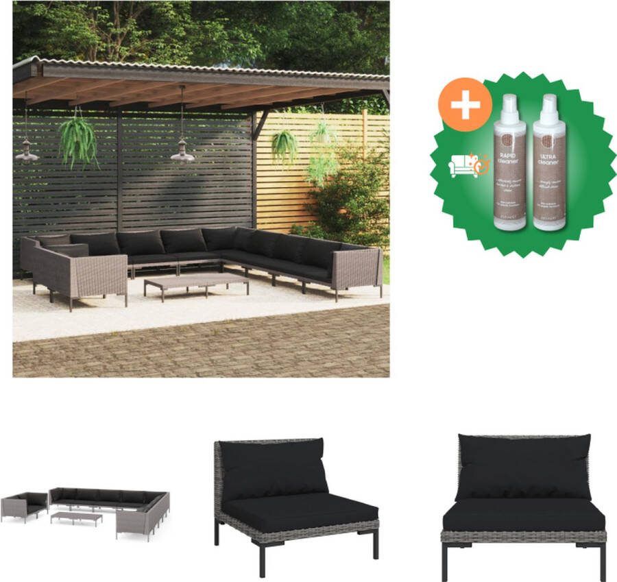 VidaXL Loungeset Donkergrijs 5 hoekbank 6 middenbank 1 salontafel Stalen frame PE-rattan Tuinset Inclusief Onderhoudsset