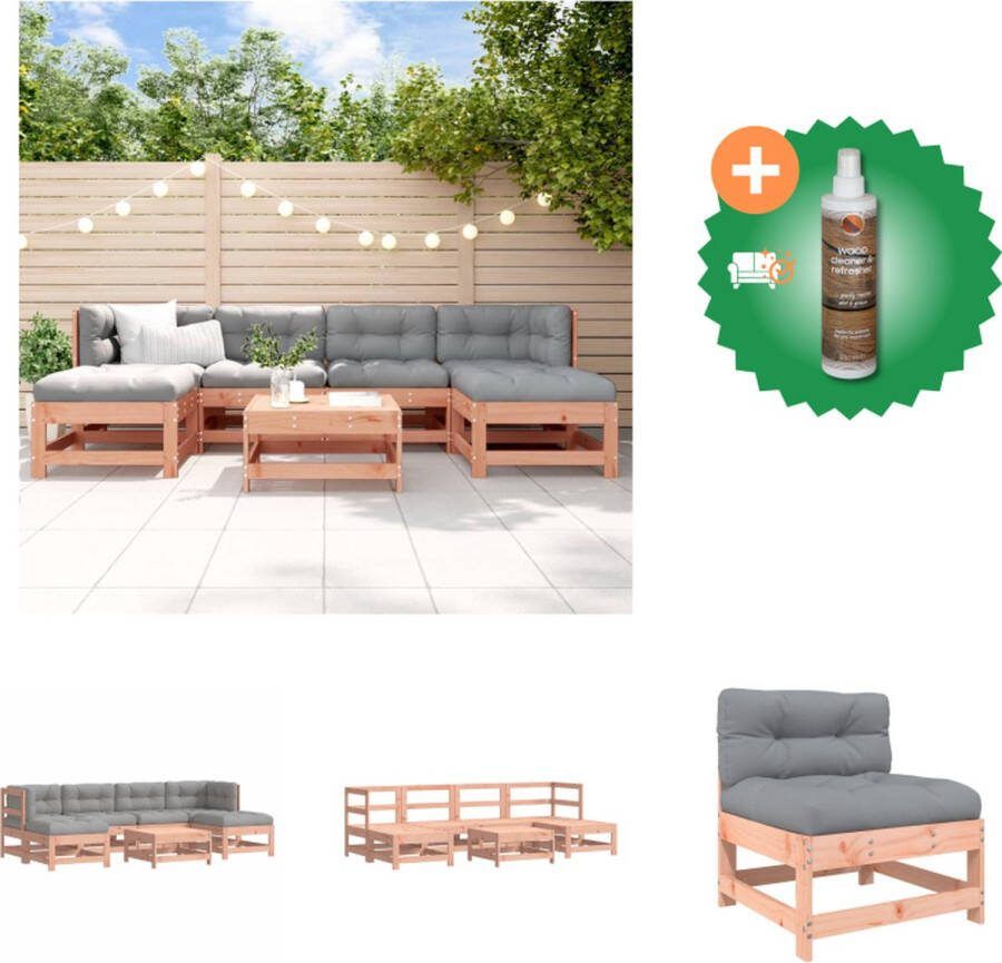 VidaXL Loungeset Douglas Hout Modulair Ontwerp Grijs Kussens Met Middenbank Hoekbank Voetenbank Salontafel 7 Zitkussens 6 Rugkussens Tuinset Inclusief Houtreiniger en verfrisser