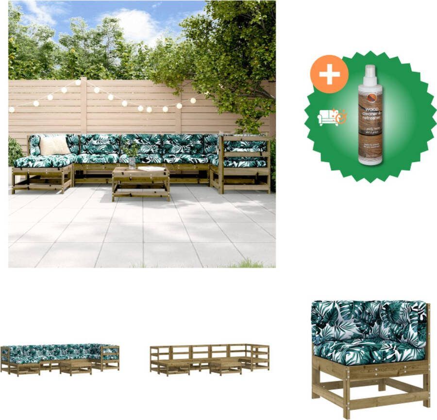 VidaXL Loungeset Grenenhout 3 middenbank 3 hoekbank 2 voetenbank salontafel 60x60x70.5cm Comfortabel Tuinset Inclusief Houtreiniger en verfrisser