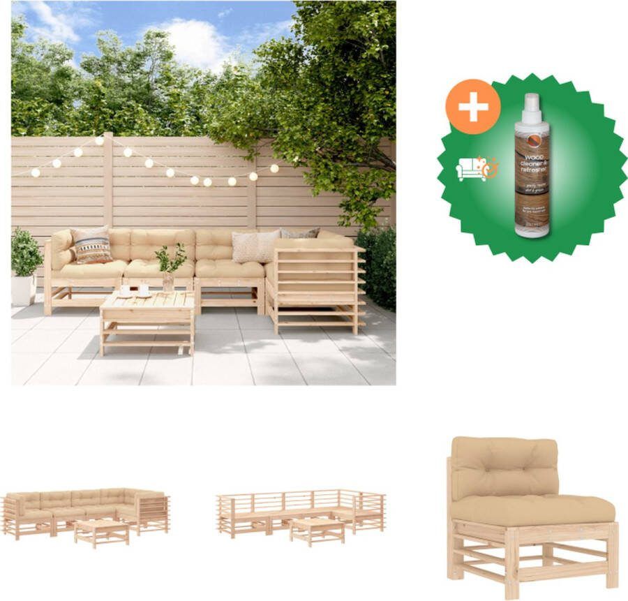 VidaXL Loungeset Grenenhout 6 zitkussens 8 rugkussens Tuinset Inclusief Houtreiniger en verfrisser