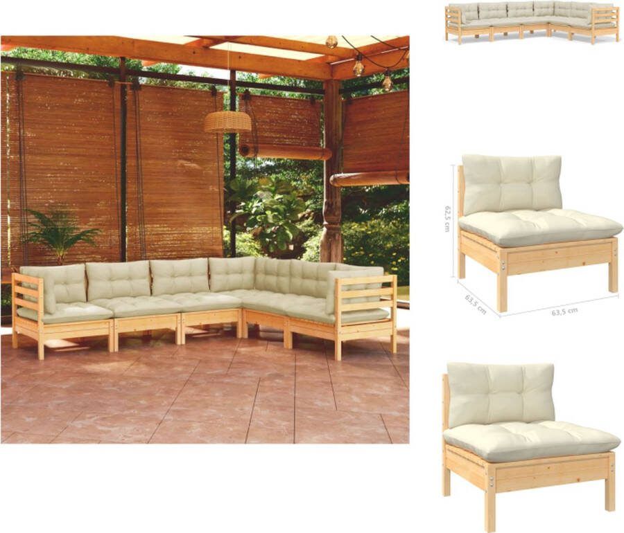 VidaXL Loungeset Grenenhout 63.5 x 63.5 cm Crème kussen Tuinset
