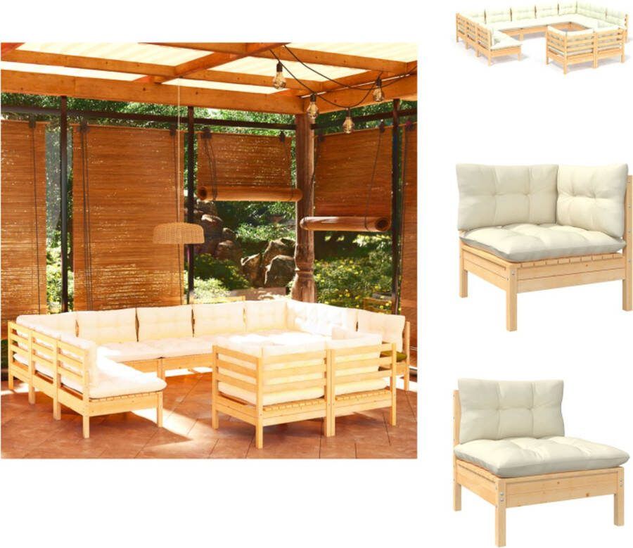 VidaXL Loungeset Grenenhout Hoekbank- 63.5x63.5x62.5cm Middenbank- 63.5x63.5x62.5cm 11 Zitkussens 15 Rugkussens Tuinset