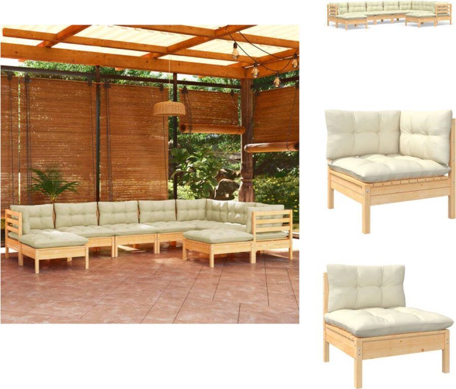 VidaXL Loungeset Grenenhout Hoekbank Middenbank Voetenbank Crème kussen Afmetingen- 63.5 x 63.5 x 62.5 cm (B x D x H) Montage vereist Tuinset