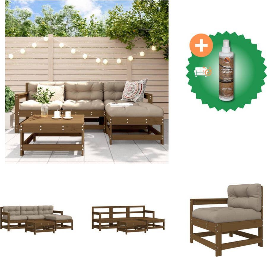 VidaXL Loungeset Grenenhout Middenbank 62x62x70.5cm Tuinstoel 61x61x62cm Voetensteun salontafel 66x62x70.5cm Taupe kussen Montage vereist Tuinset Inclusief Houtreiniger en verfrisser