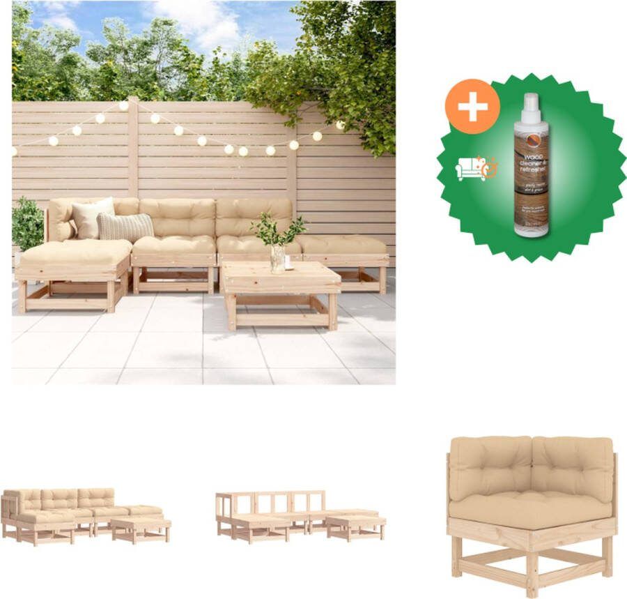 VidaXL loungeset grenenhout modulair 6 zitkussens 4 rugkussens Tuinset Inclusief Houtreiniger en verfrisser