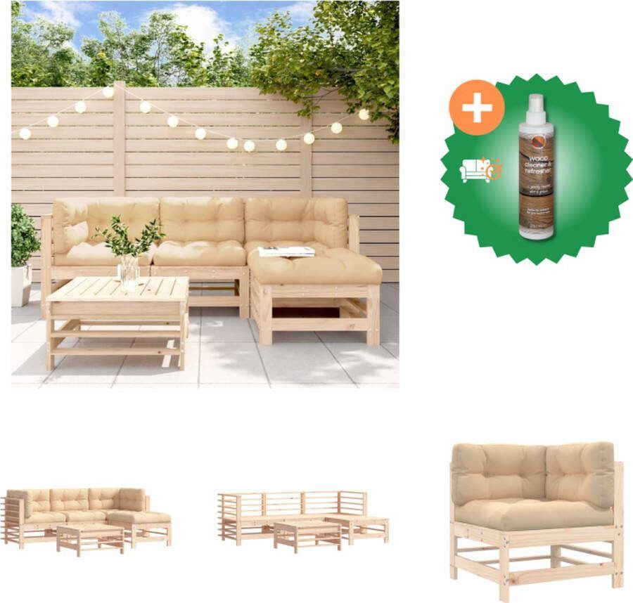 VidaXL Loungeset Grenenhout Modulair Ontwerp 5 Zitkussens 5 Rugkussens Tuinset Inclusief Houtreiniger en verfrisser