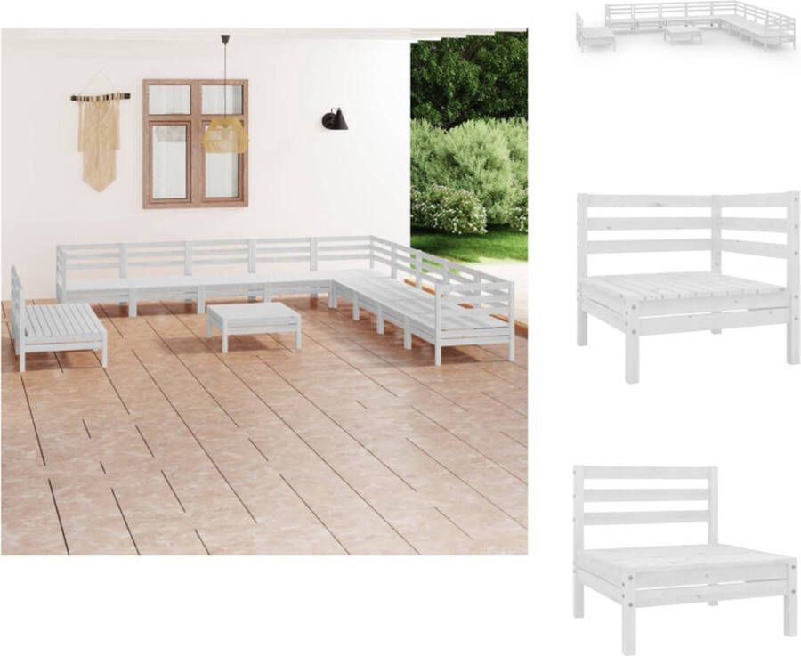 VidaXL loungeset grenenhout modulair wit 3 hoekbanken 8 middenbanken 1 voetenbank tafel Tuinset
