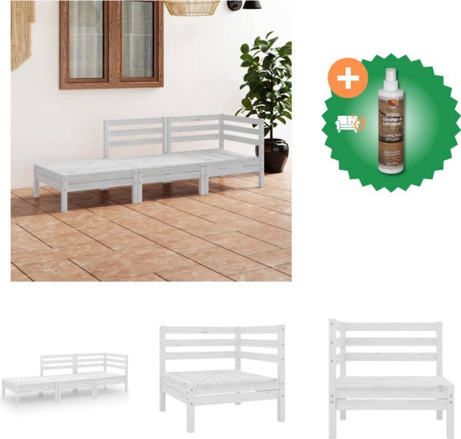 VidaXL Loungeset Grenenhout Wit Middenbank- 63.5x63.5x62.5cm Hoekbank- 63.5x63.5x62.5cm Voetenbank- 63.5x63.5x28.5cm Tuinset Inclusief Houtreiniger en verfrisser