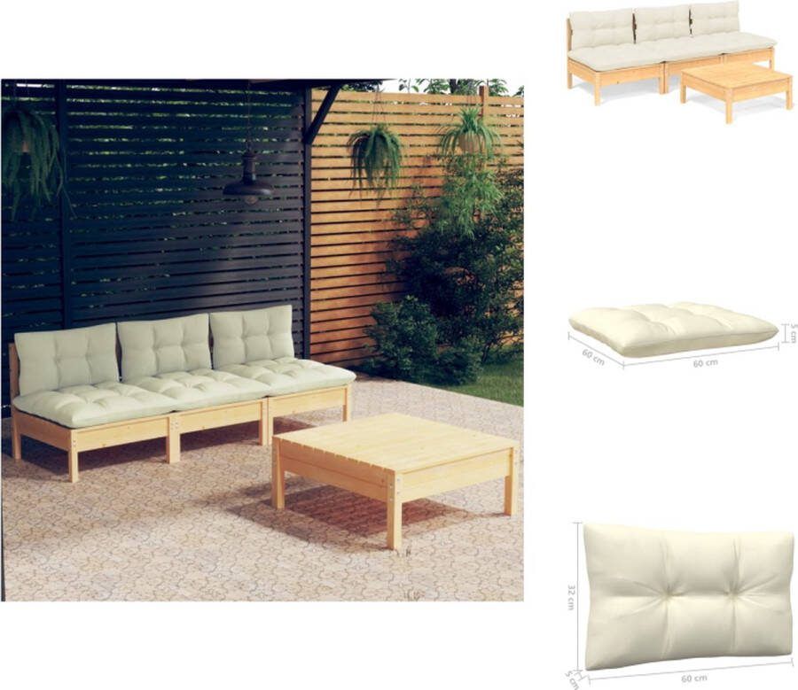 VidaXL Loungeset Grenenhout Zitkussens 60x60x5cm Rugkussens 60x32x5cm Tuinset