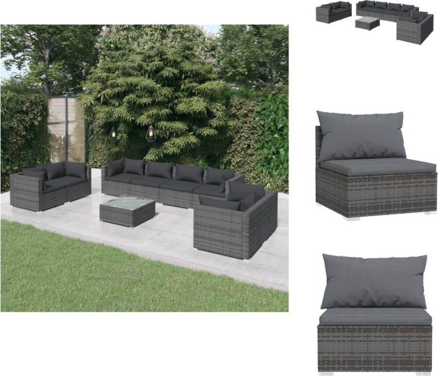 VidaXL Loungeset Grijs PE-rattan Modulair design Stevig stalen frame Waterdichte kussens Afmetingen- Hoekbank 70x70x60.5 cm Middenbank 70x70x60.5 cm Tafel 60x60x30 cm Montage vereist Inclusief 8 zitkussens 14 rugkussens