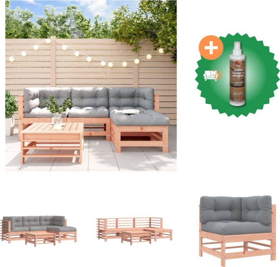 VidaXL Loungeset Massief douglashout Modulair ontwerp Grijs 5 zitkussens 5 rugkussens Max 150 karakters Tuinset Inclusief Houtreiniger en verfrisser