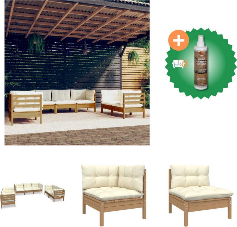 VidaXL Loungeset Massief grenenhout Honingbruin 6 hoekbank 1 middenbank 7 zitkussens 13 rugkussens 63.5x63.5x62.5cm Tuinset Inclusief Houtreiniger en verfrisser