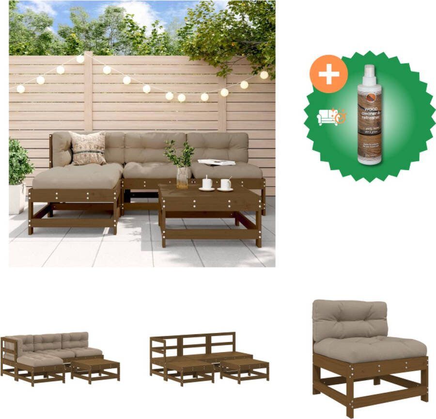 VidaXL Loungeset Massief grenenhout Honingbruin Middenbank 62x62x70.5cm Hoekbank 62x62x70.5cm Voetenbank salontafel 62x62x32cm Max 110kg Tuinset Inclusief Houtreiniger en verfrisser