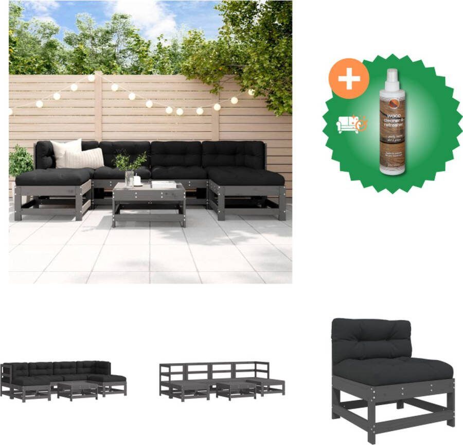 VidaXL loungeset massief grenenhout modulair ontwerp grijs 7 zitkussens 6 rugkussens Tuinset Inclusief Houtreiniger en verfrisser