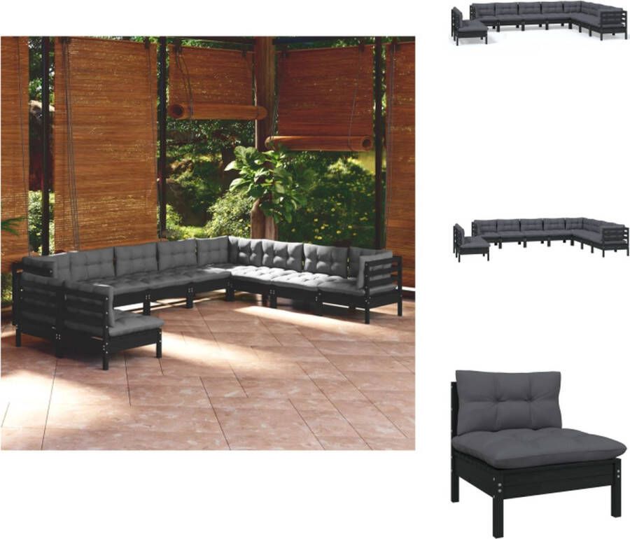 VidaXL loungeset massief grenenhout zwarte kleur 3 hoekbanken 7 middenbanken 10 zitkussens 13 rugkussens Tuinset