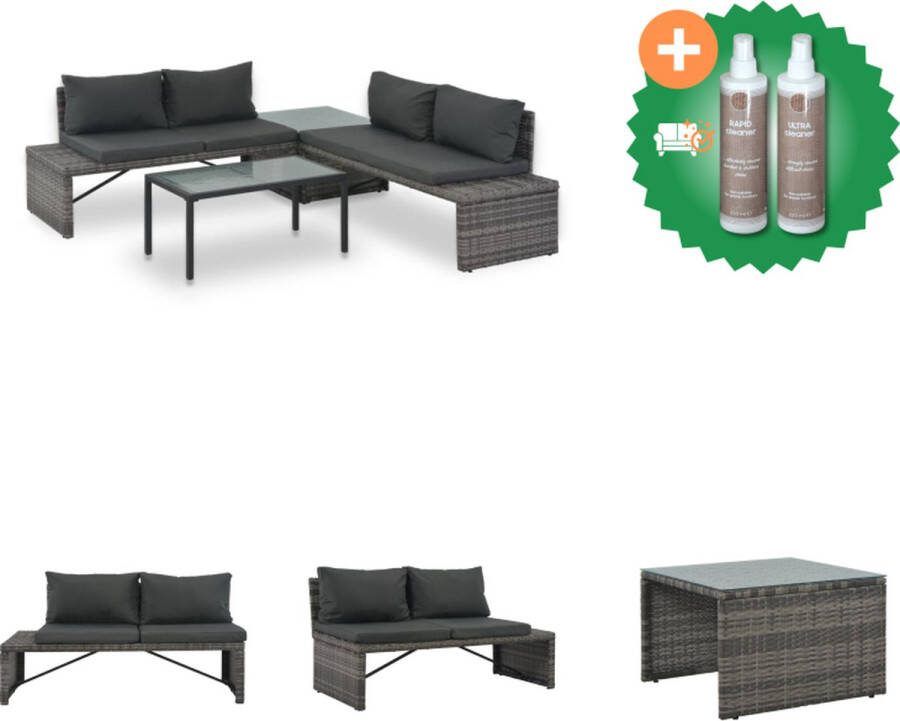 VidaXL Poly Rattan Loungeset Grijs 135 x 63 x 65.5 cm Met Comfortabele Kussens Weerbestendig Lichtgewicht Eenvoudig te Monteren Loungebank Inclusief Onderhoudsset